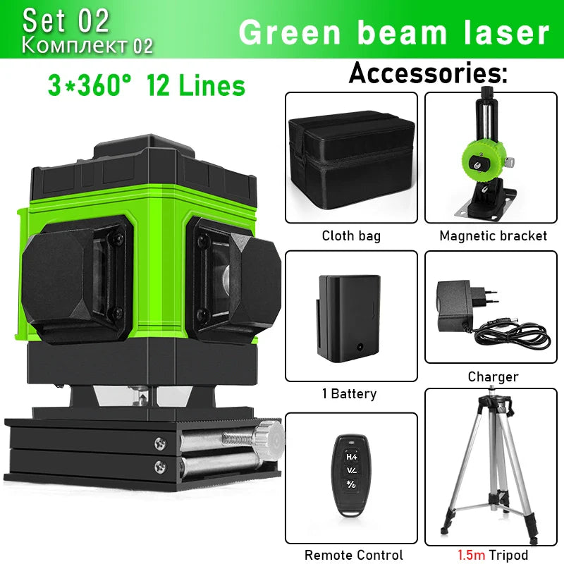 Clubiona 16/12 lines professional Super powerful Green Lines Laser Level With 4000mAh Li-ion Battery Remote Control pulse mode