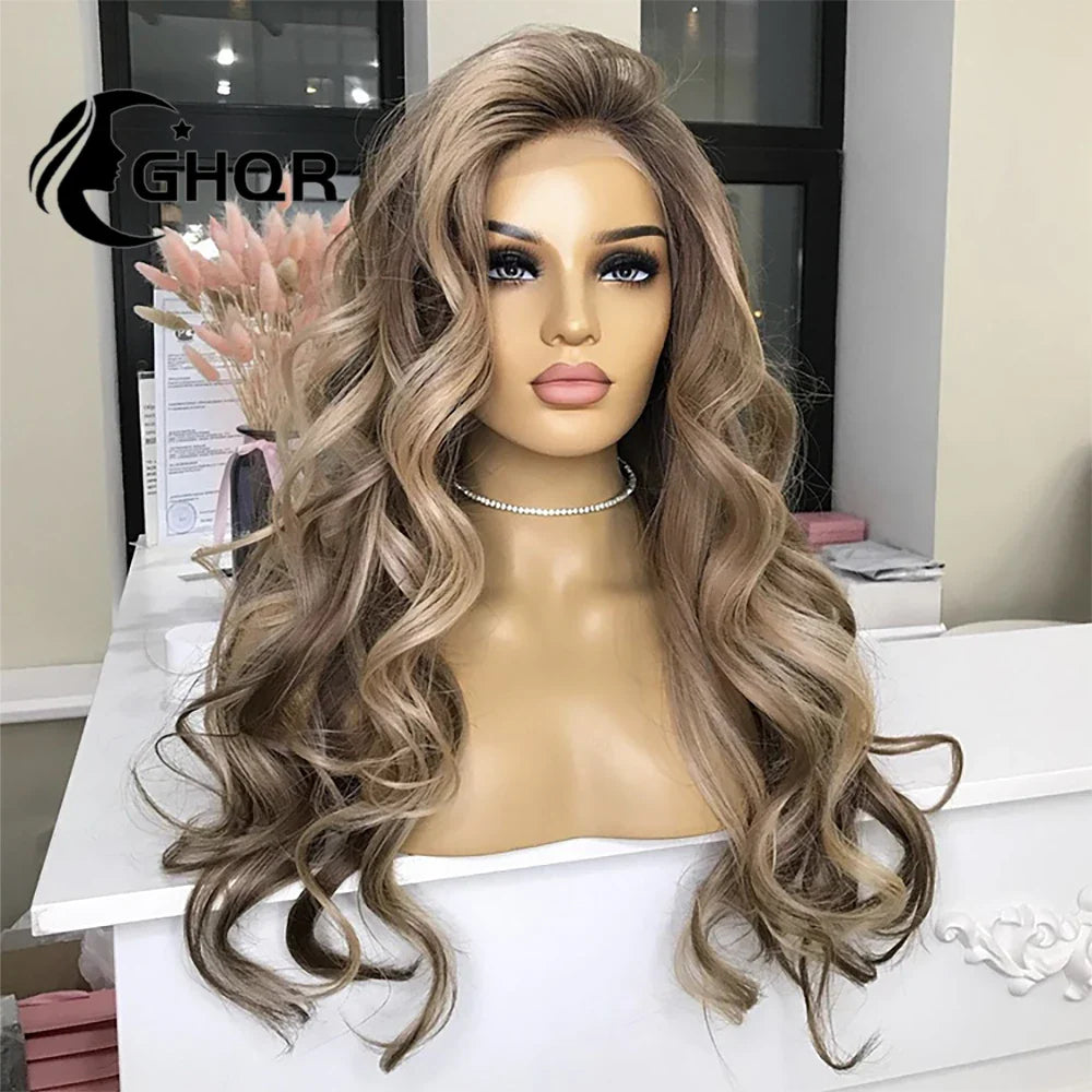 Human Hair Lace Frontal Wig Highlight Ombre Brown Color Body Wave Brazilian HD Transparent Lace Closure Wigs For Women Pre Pluck