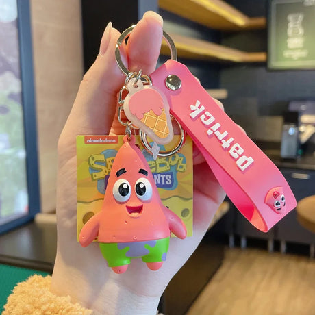 SpongeBob SquarePants Anime Figures Keychain Sandy Patrick Star Squidward Tentacles Bag Keyring Charm Kids Toys Birthday Gifts