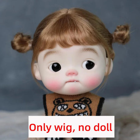 BJD Wig Big Head Dot Blyth Wig Soft Mohair Bangs Braid Wig half ponytail Short Hair Long Wavy Hair Fit 9-10 Inches Head