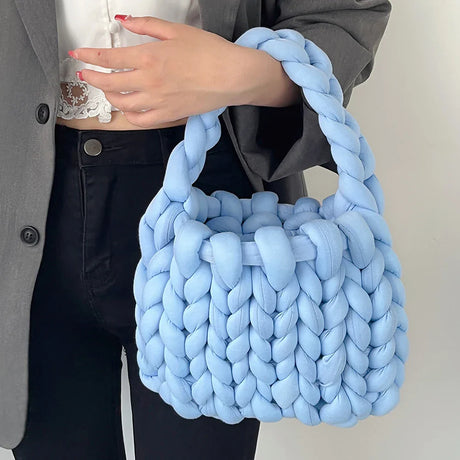 Ladies Casual Bag Hand-woven Shopping Bag Icelandic Wool Fashion Soft Shoulder Diy Handbag Self-woven Homemade Crochet Bag