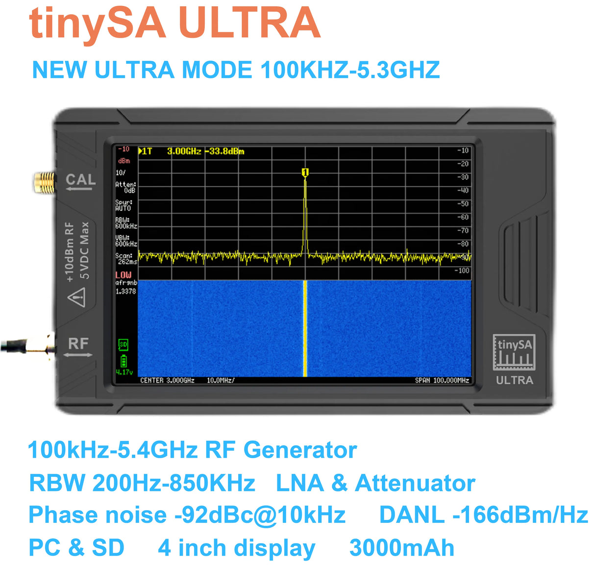 New item Hand held tiny Spectrum analyzer TinySA ULTRA 4" display with battery