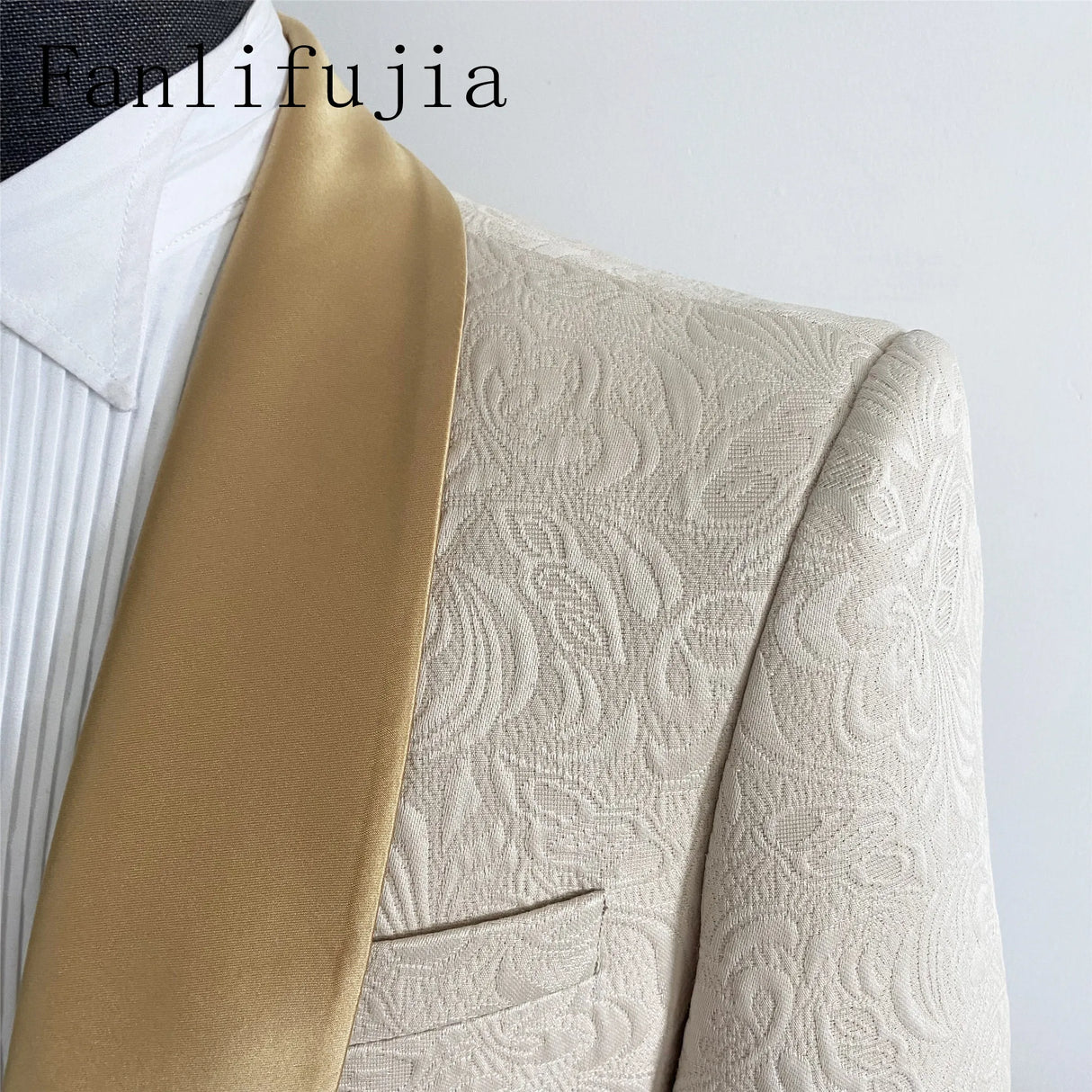 Fanlifujia Mens Wedding Suits 2023 Italian Design Custom Made Champagne Smoking Tuxedo Jacket 2 Piece Groom Terno Suits For Men