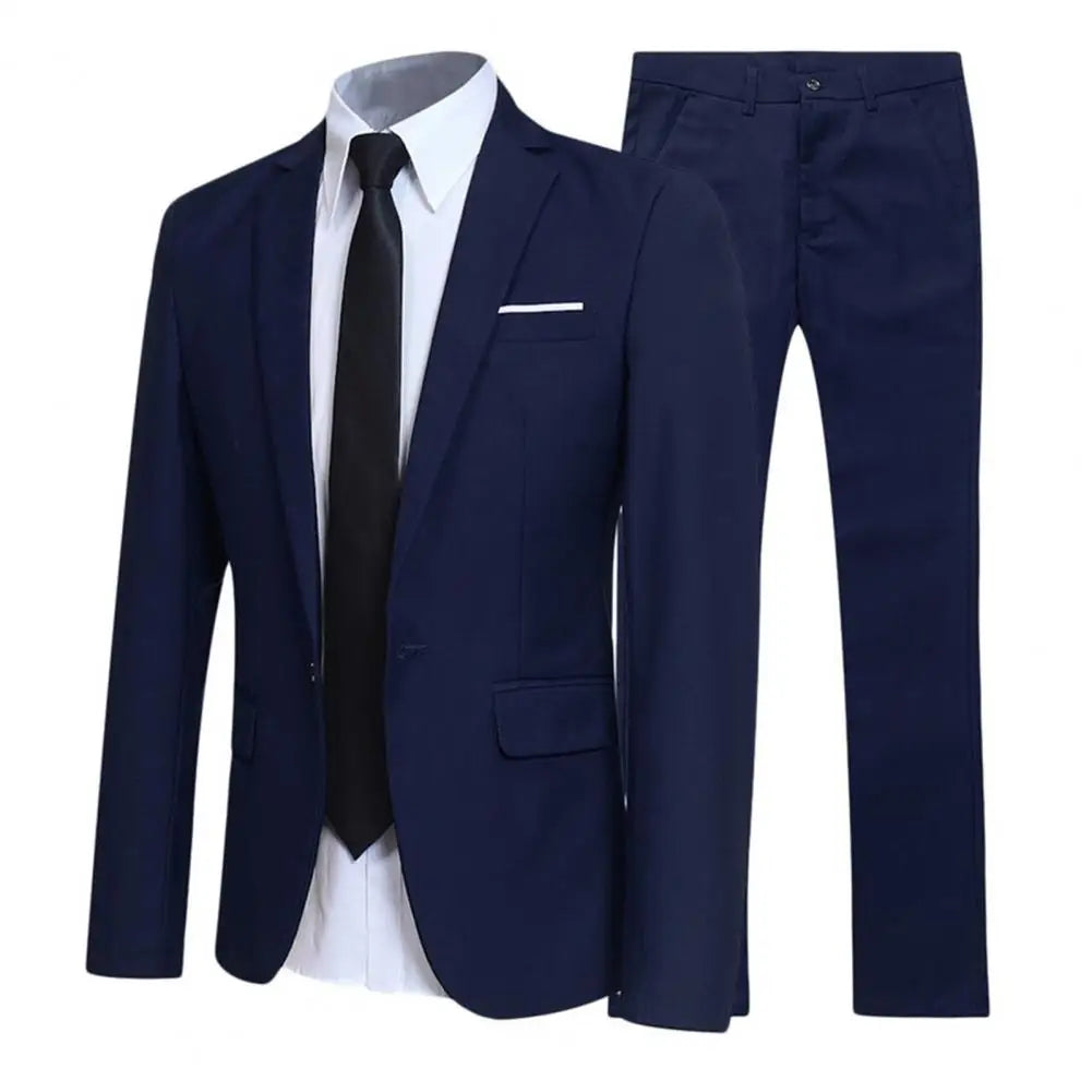 1 Set Trendy Men Blazer Pants British Style Men Suit Set Turndown Collar One Button Lapel Suit Set  Streetwear