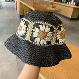 Summer Outdoor Paper Straw Hat Women Beach Holiday Sun Wide Brim Hand Woven Flowers Daisy Bucket Straw Hat