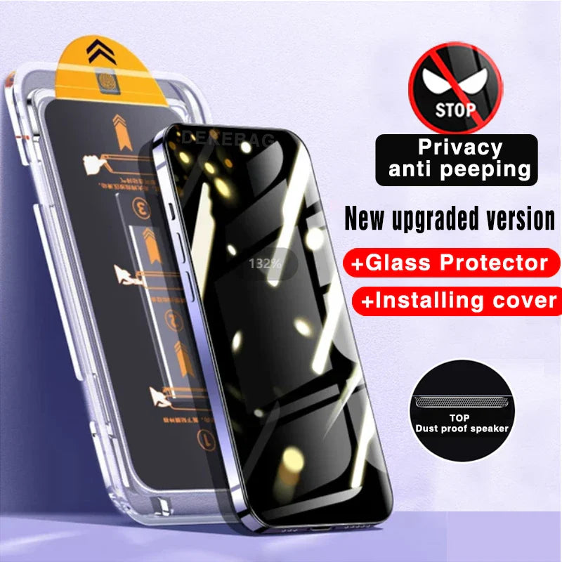 Privacy Anti Spy Full Cover Screen Protector For iPhone 15 14 13 12 11 Pro Max XR XS MAX 14 15 Plus Tempered Glass Deliver Mount