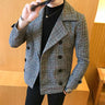 2023 Spring New Men's Slim Suit Coat British Fashion Plaid Coat Double Breasted Casual Woolen Coat Men's Large Clothing M-5XL