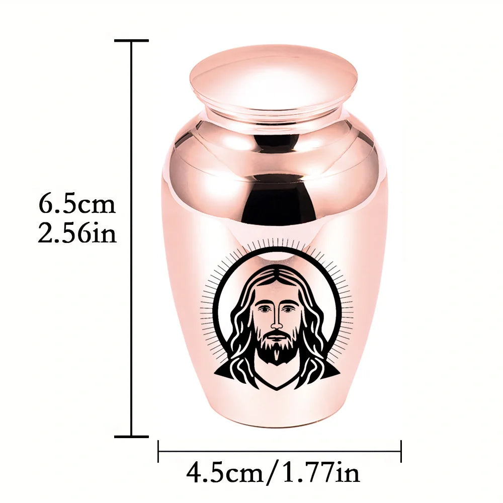 Cremation Urns for Human Ashes Holy Jesus Christian Ashes Urn Keepsake Small Aluminum alloy Ashes Urns  Decorative Memorial Urns