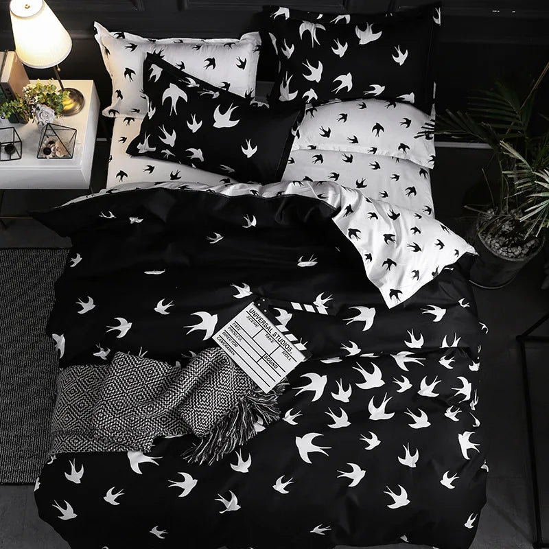 Couple Black Duvet Cover with Pillow Case Luxury Modern Comforter Bedding Set Quilt Cover Queen/King Double Single Bed