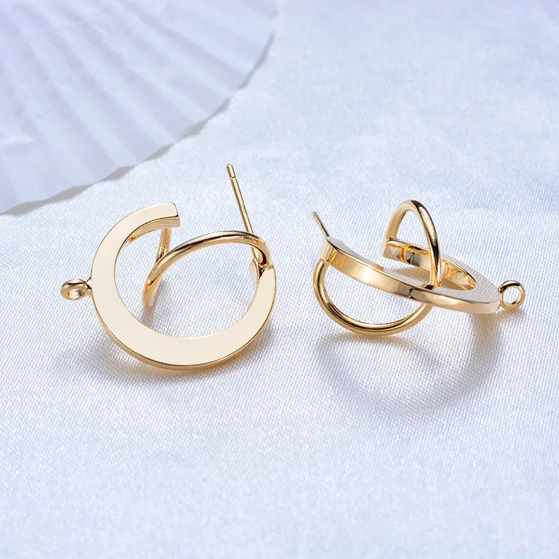 (2588)6PCS 20MM 24K Gold Color Brass Round with S line Stud Earrings High Quality Diy Jewelry Findings Accessories