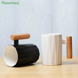 Nordic Wooden Handle Ceramic Porcelain Mug Coffee Cups Literary Water Tea Cup Milk Mug Coffee Cup Drinkware Coffeeware Teaware