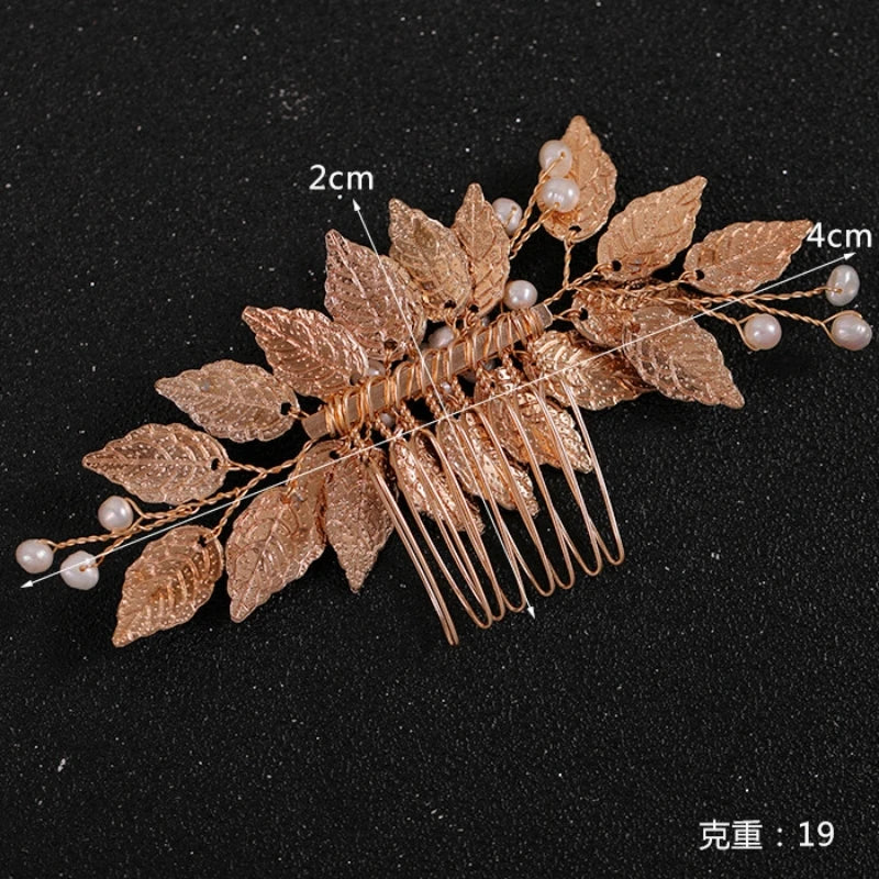 Gold Color Pearl Leaf Hair Comb Clip Hairpin For Women Bridal Wedding Hair Accessories Jewelry Comb Clip Pin Headband Gift