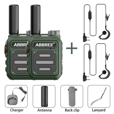 2PCS ABBREE AR-63 Mini Walkie talkie Wireless Copy Frequency Ham Radio for Hunting UHF Professional Communicator Type-C Jack