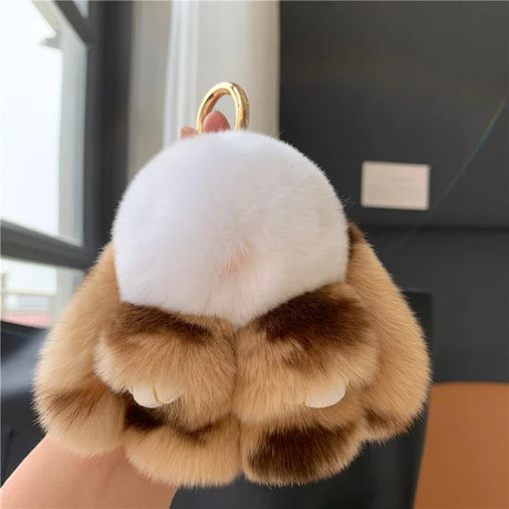 Plush Toy Bunny Real Natural Rex Rabbit Fur Keychain Women Bag Charm Ornaments Schoolbag Pendant Car Keyring Trinkets Kids Gift