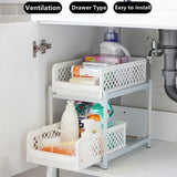 2-Tier Under Sink Organizer Kitchen Drawer Bathroom Storage Racks Multi-Use Slide-Out With Handles Under Sink Cabinet Organizers