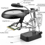 Welding Magnifying Glass LED Light  Auxiliary Clip loupe  Magnifier 3 In1 Hand Soldering Solder Iron Stand Holder Station