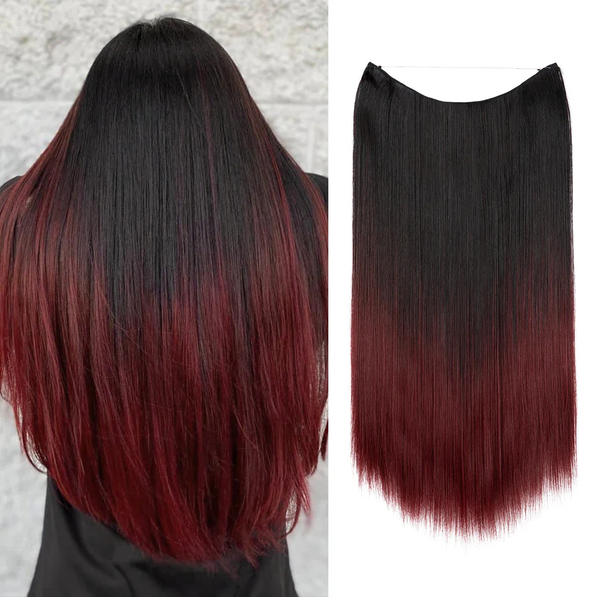 Synthetic Hair Extension No Clip Natural Hair Piece Ombre Fake False One Piece Straight Hairpiece Blonde For Women