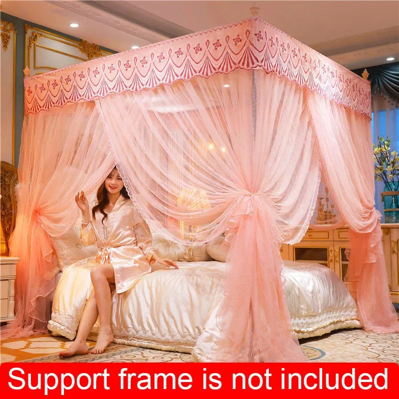 Embroidery Lace Pleated Mosquito Net for Bed Square Romantic Princess Queen Size Double Bed Net Canopy Luxury Mosquito Tent Mesh