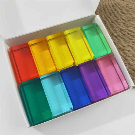 Lucent Cubes Building Blocks Stacking Toy Rainbow Translucent Cubes Acrylic Blocks Learning Color Sorting Toys for Children Gift