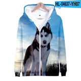 Animal Dog Husky 3D Print Zip Up Hoodie Women Men Harajuku Sweatshirt Streetwear Hip Hop Zipper Hooded Jacket Male Tracksuit