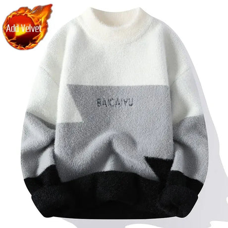 Men's Clothing No Hoodie Knit Sweater Male Pullovers Fleeced White Free Shipping Large Big Size Neck Korean 2023 Autumn X Plus A