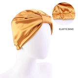 Women Stretch Silk Imitation Nightcap Fashion Color Contrast Knotted Headband Hat Double-layer Hair Care Hat Cancer Chemo Cap