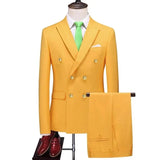 2023 Fashion New Men's Business Double Breasted Solid Color Suit Coat / Male Slim Wedding 2 Pieces Blazers Jacket Pants Trousers