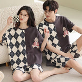 Summer 3XL Short Pajama Sets Couples Short Pants Cartoon Bear Sleepwear Women's Pajamas Lounge Men Home Pijama Mujer Hombre