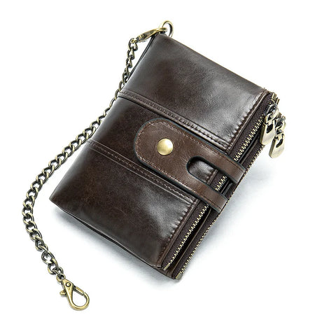 2024 New Men Wallet Genuine Leather Male Rfid s Hasp Double Zipper Design Coin Purse ID Card Holder Vintage Short