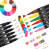 12/24/36/48 Colors Double Headed Art Drawing Notebook Pen Painting Pen Color Marker Pen Brush Tip 1-2mm Fine Tip 0.4mm