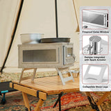 Portable Camping Tent Stove with Glass Window Outdoor Fire Wood Heaters Quick Assemble Backpacking Hiking Burned Stove