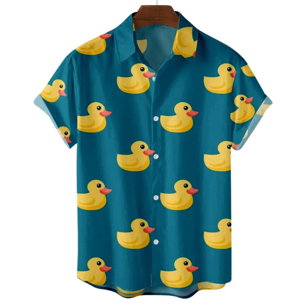 Duck 3d Print Summer Beach Shirt Men Floral Fashion Hawaiian Casual Short Sleeve Single-Breasted Imported Clothing Streetwear