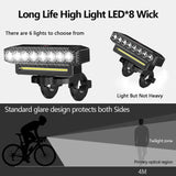 8 LED Bicycle Front Light USB Rechargeable 130dB Cycling Bike Horn Easy to Install 6 Modes Bicycle Bell Light