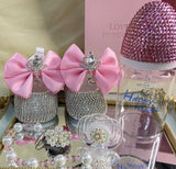 Dollbling Luxury Baby Bottles and Shoes Headband Set Keepsake Diamond Tutu Outfit Red Bottom Little Girl Baptism Shoes