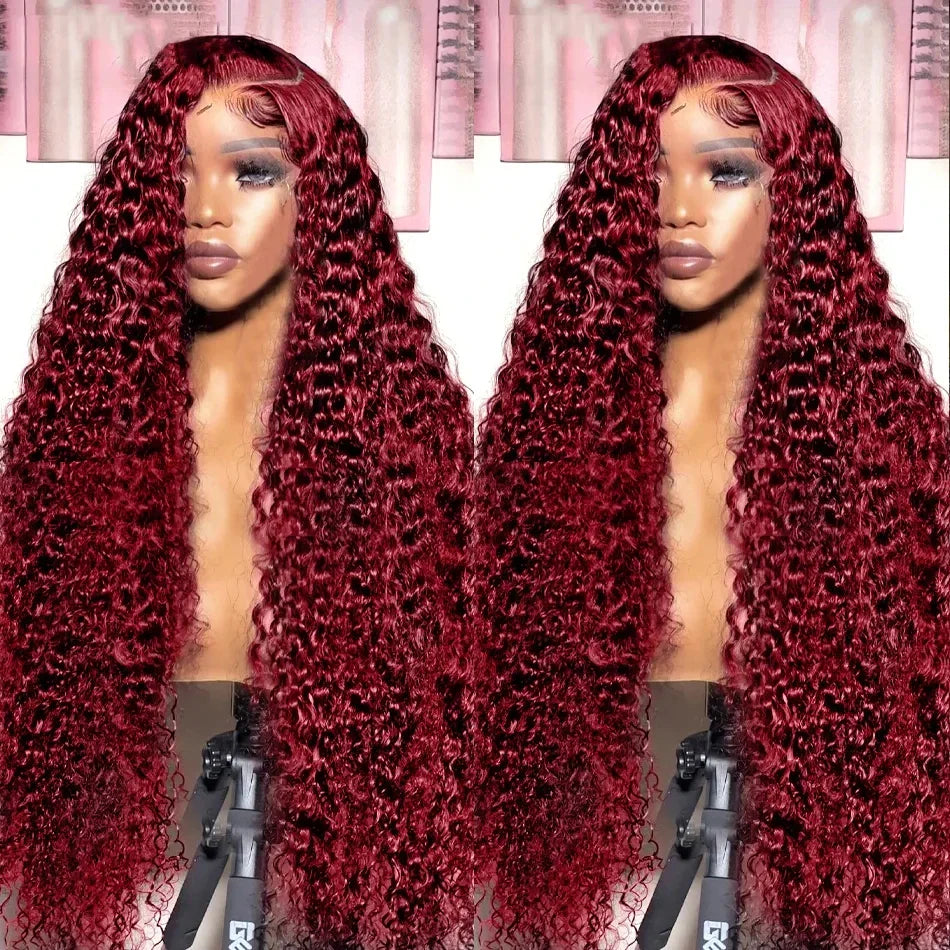 Curly Burgundy 13x6 HD Lace Frontal Wig Human Hair Brazilian 99J Red Colored Deep Wave 13x4 Lace Front Human Hair Wigs For Women