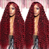 Curly Burgundy 13x6 HD Lace Frontal Wig Human Hair Brazilian 99J Red Colored Deep Wave 13x4 Lace Front Human Hair Wigs For Women