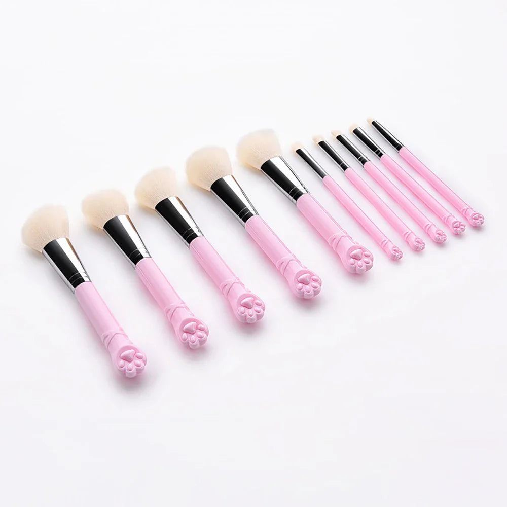 10PCS Cute Cat Claw Shape Makeup Brushes Set Foundation Kabuki Powder Contour Eyeshadow Blush Brush Cosmetic Beauty Tools