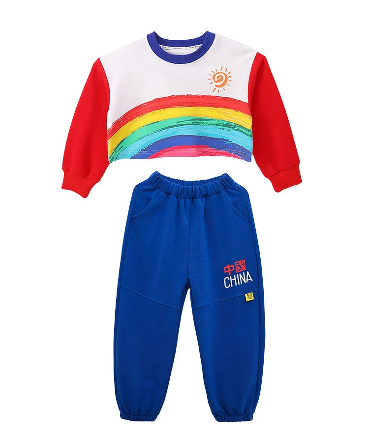 Kids Hip Hop Rainbow Striped Top Street Dance Skirts Boys Sweatshirt Joggers Pants Jazz Clothes Sets Children Girls Streetwear