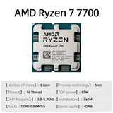 AMD Ryzen 7 7700 Novo CPU Processor R7 7700 Brand New 5.3GHz 105W 8-Core 5NM Socket AM5 Without Cooler Integrated Chips