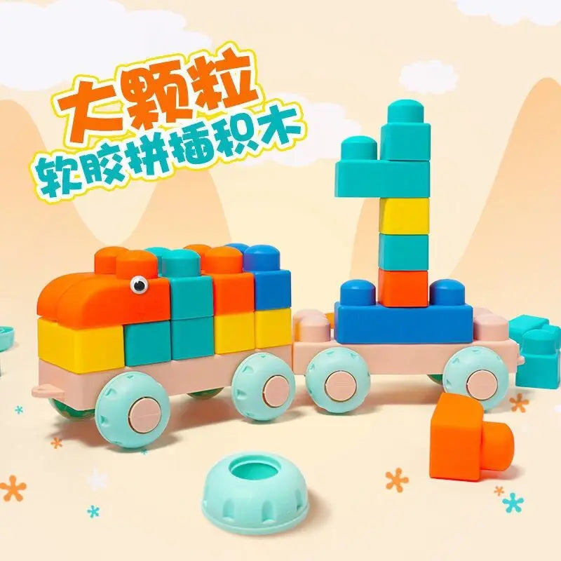 Diy Baby Soft Rubber Big Particle Bricks Model Toys DIY Building Blocks Early Educational Toy Safe and Non-toxic for Children