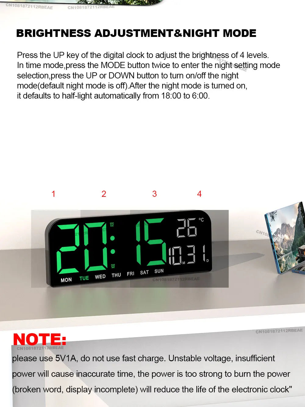 9.0inch Large Digital Wall Clock Temperature and Date Week Display Night Mode Table Alarm Clock 12/24H Electronic LED Clock