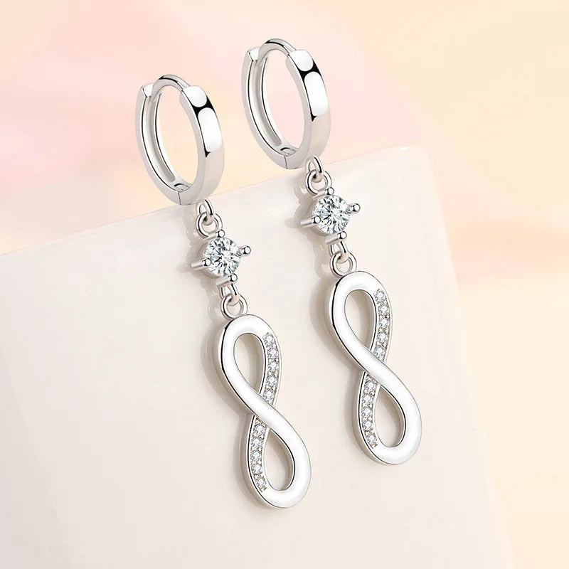 Trendy Female Wedding Jewelry 925 Sterling Silver Needle 8-shaped Infinity Zircon Earrings For Women Long Tassel Earrings Gift