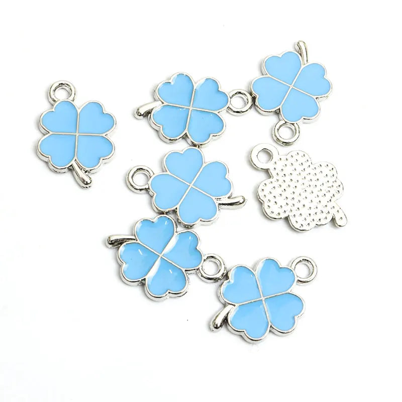 Dopamine Four-leaf Clover Enamel Charms 20pcs DIY Necklace Bracelet Earrings Keyring Amulet Pendants Creative Gift Accessories