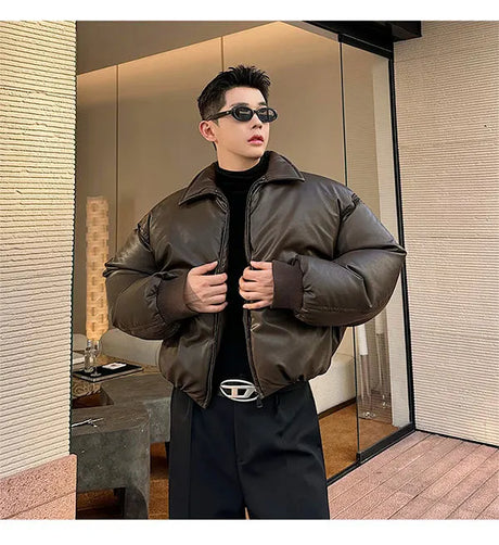 Y2K Short Down Jacket Retro Aviator Jacket short homme men clothing korean fashion luxury men winter jacket streetwear coats