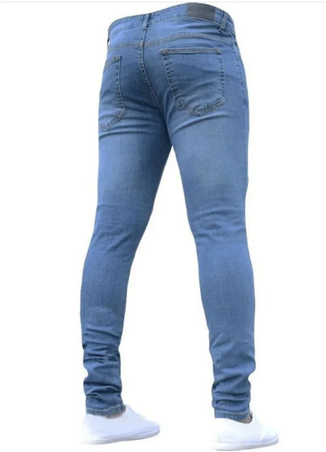 Fashion Men's Ripped Skinny Jeans Tight Leggings Vintage Wash Solid Slim Fit Pencil Denim Trouser