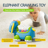 Baby Crawling Toys Musical Elephant Tummy Time Infants Toys with Timer Colorful Light Up Projection Birthday Gifts for Babies