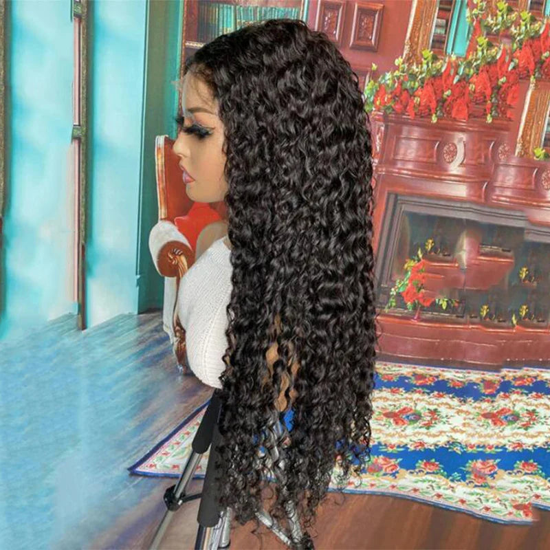 180% Density Black Glueless Soft 26Inch Long Kinky Curly 13*4*1 Lace Front Wig For Women Babyhair Preplucked Synthetic Wig