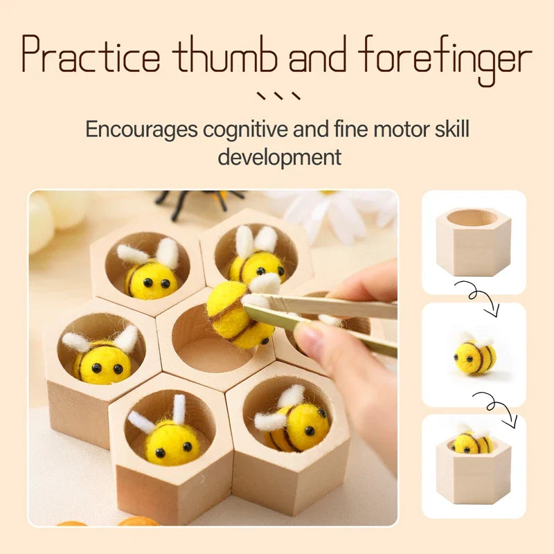 Montessori Honeycomb Wooden Toys Bee Educational Toys Assemble The Block Beehive Toys Hand-foot Coordination Toy A Gift For Baby