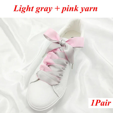 1 Pair Silk Shoe Laces Satin Ribbon Flat Shoelaces Girls Casual Canvas Shoes Double-sided Weaving White Shoe Lace Accessories