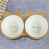 New High-end Pet Bowl Bamboo Shelf Ceramic Feeding and Drinking Bowls for Dogs and Cats Pet Feeder Accessories